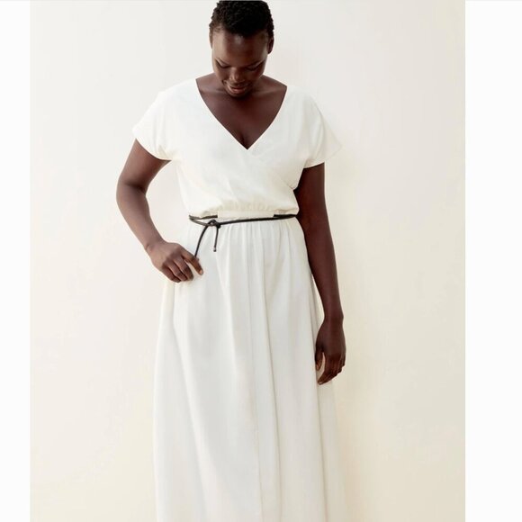 ADAY Minimalist Multiway Stretch Travel White Maxi Dress with Black Belt sz S - Picture 1 of 16